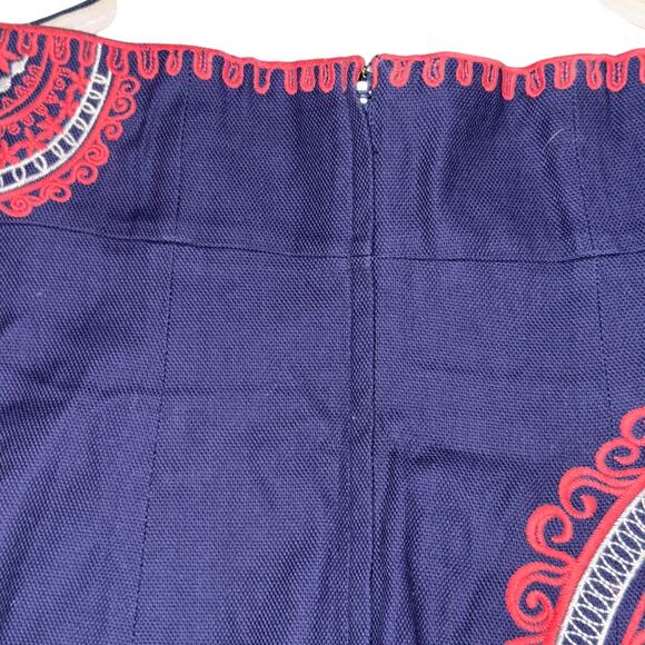 Lilly Pulitzer Bowen Strapless Dress Women 2 Navy Basket Weave Coral Embroidered - Picture 3 of 7